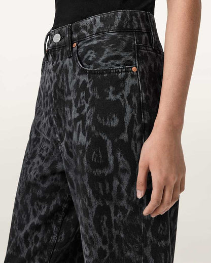 AllSaints Blake Wide Leg Leopard Print Jeans Women's Leppo Black Women's