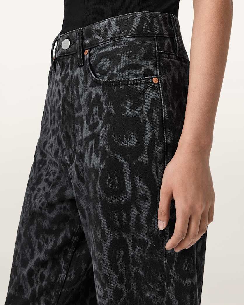 AllSaints Blake Wide Leg Leopard Print Jeans Women's Leppo Black Women's