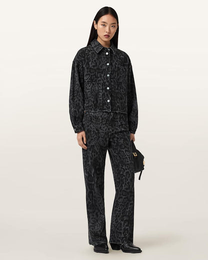 AllSaints Blake Wide Leg Leopard Print Jeans Women's Leppo Black Women's