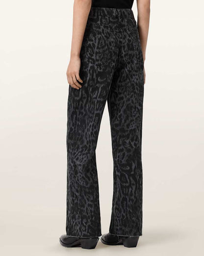 AllSaints Blake Wide Leg Leopard Print Jeans Women's Leppo Black Women's