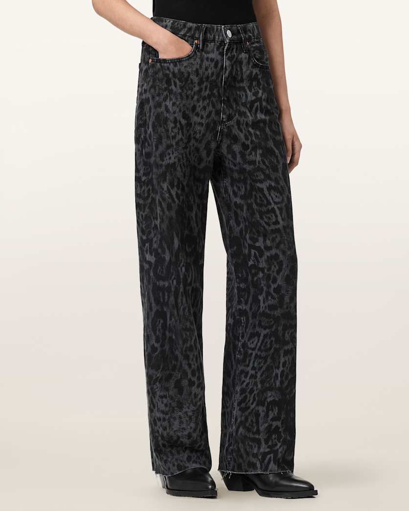 AllSaints Blake Wide Leg Leopard Print Jeans Women's Leppo Black Women's