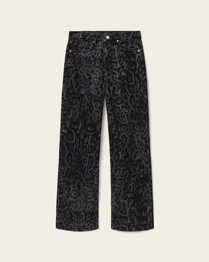 AllSaints Blake Wide Leg Leopard Print Jeans Women's Leppo Black Women's