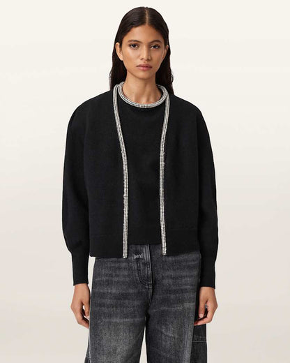 AllSaints Odell Embellished Wool Cardigan Women's Black Women's