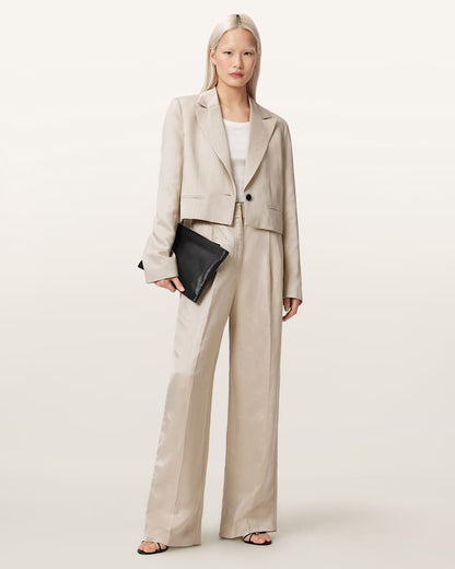 AllSaints Helena Tailored Wide Leg Linen Blend Pants Women's Stone Women's