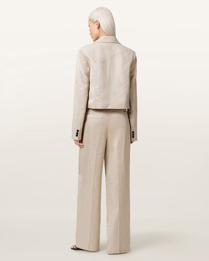 AllSaints Helena Tailored Wide Leg Linen Blend Pants Women's Stone Women's