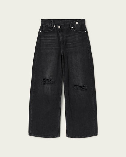 AllSaints Aki Mid Crossover Ripped Jeans Women's Destroy Black Women's