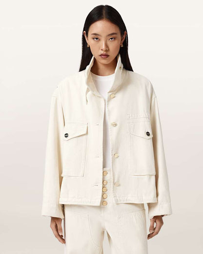 AllSaints Clay Denim Cropped Jacket Women's Ecru White Women's