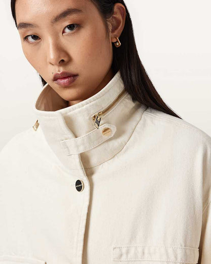 AllSaints Clay Denim Cropped Jacket Women's Ecru White Women's