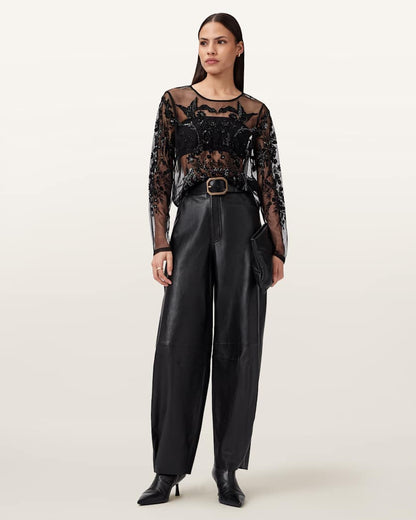 AllSaints Greta Embellished Tulle Top Women's Black Women's