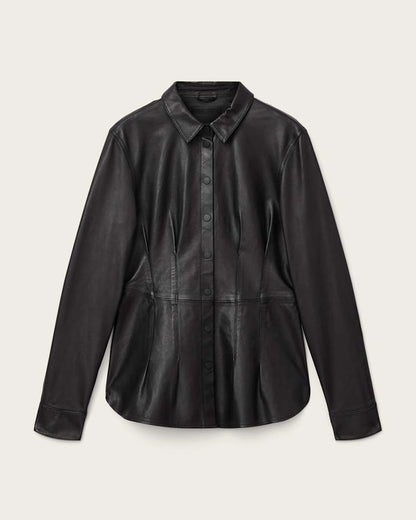 AllSaints Larson Leather Pleated Shirt Women's Black Women's
