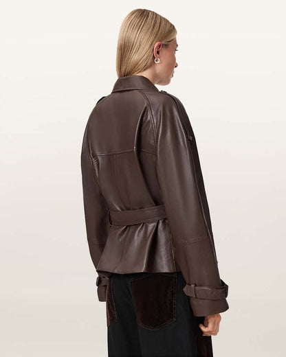 AllSaints Reed Cropped Leather Trench Women's Bitter Brown Women's