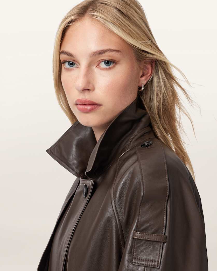 AllSaints Reed Cropped Leather Trench Women's Bitter Brown Women's