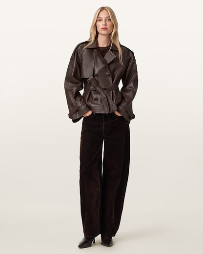 AllSaints Reed Cropped Leather Trench Women's Bitter Brown Women's