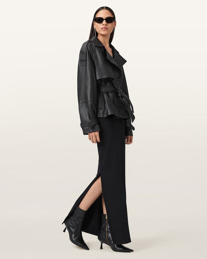 AllSaints Reed Cropped Leather Trench Women's Bitter Brown Women's