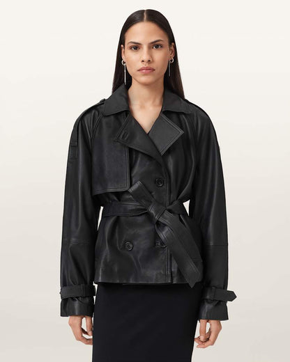 AllSaints Reed Cropped Leather Trench Women's Bitter Brown Women's