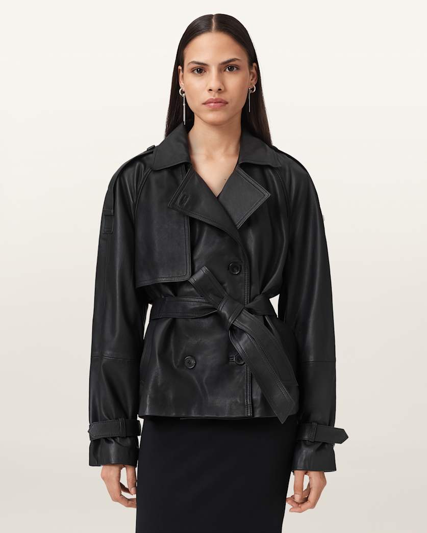 AllSaints Reed Cropped Leather Trench Women's Bitter Brown Women's