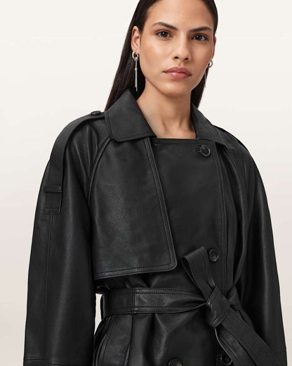 AllSaints Reed Cropped Leather Trench Women's Bitter Brown Women's