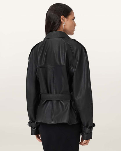 AllSaints Reed Cropped Leather Trench Women's Bitter Brown Women's