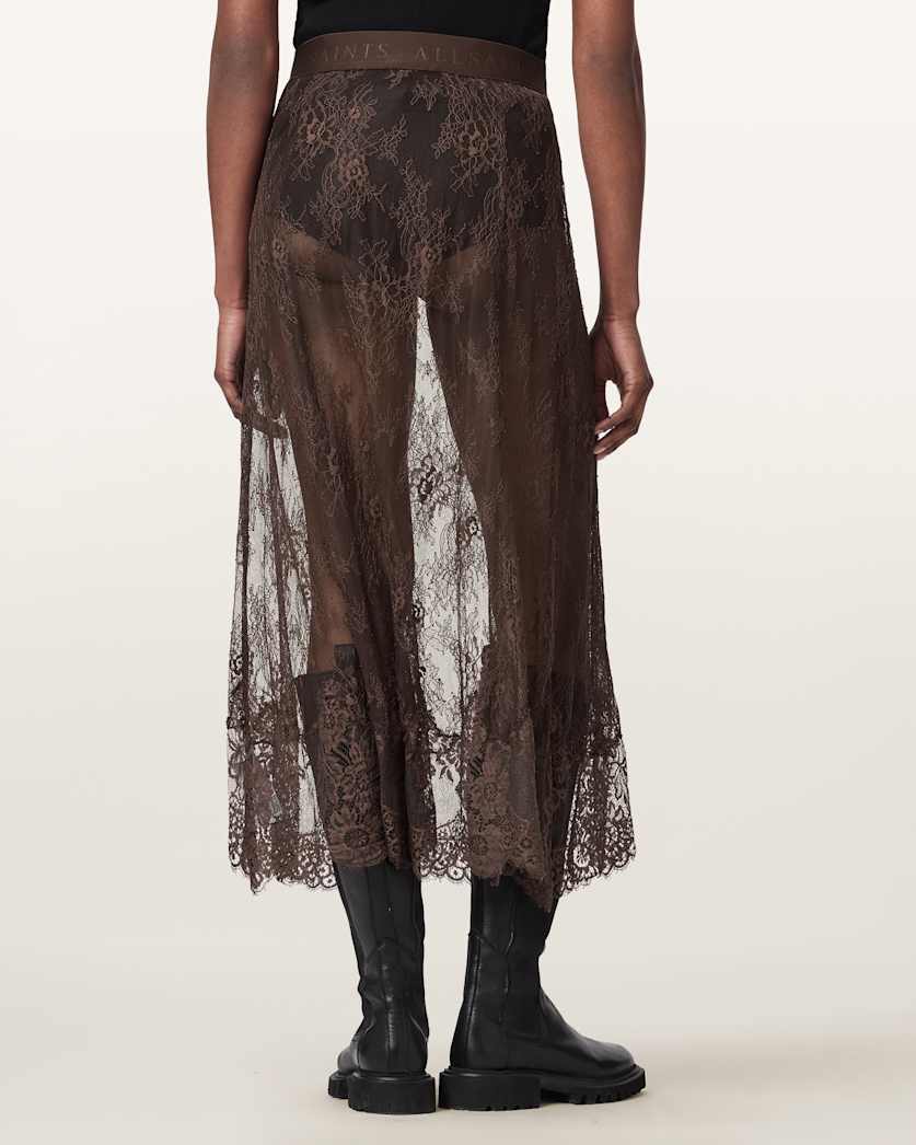 AllSaints Arran Lace Ankle Length Skirt Women's Bitter Brown Women's