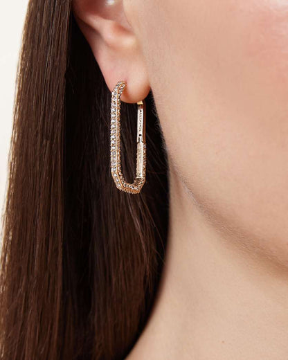AllSaints Hattie Crystal Hex Hoop Earrings Women's Warm Brass Women's