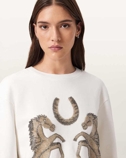 AllSaints Luck Embellished Pippa Sweatshirt Women's Optic White Women's