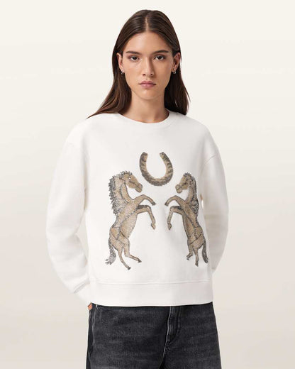 AllSaints Luck Embellished Pippa Sweatshirt Women's Optic White Women's