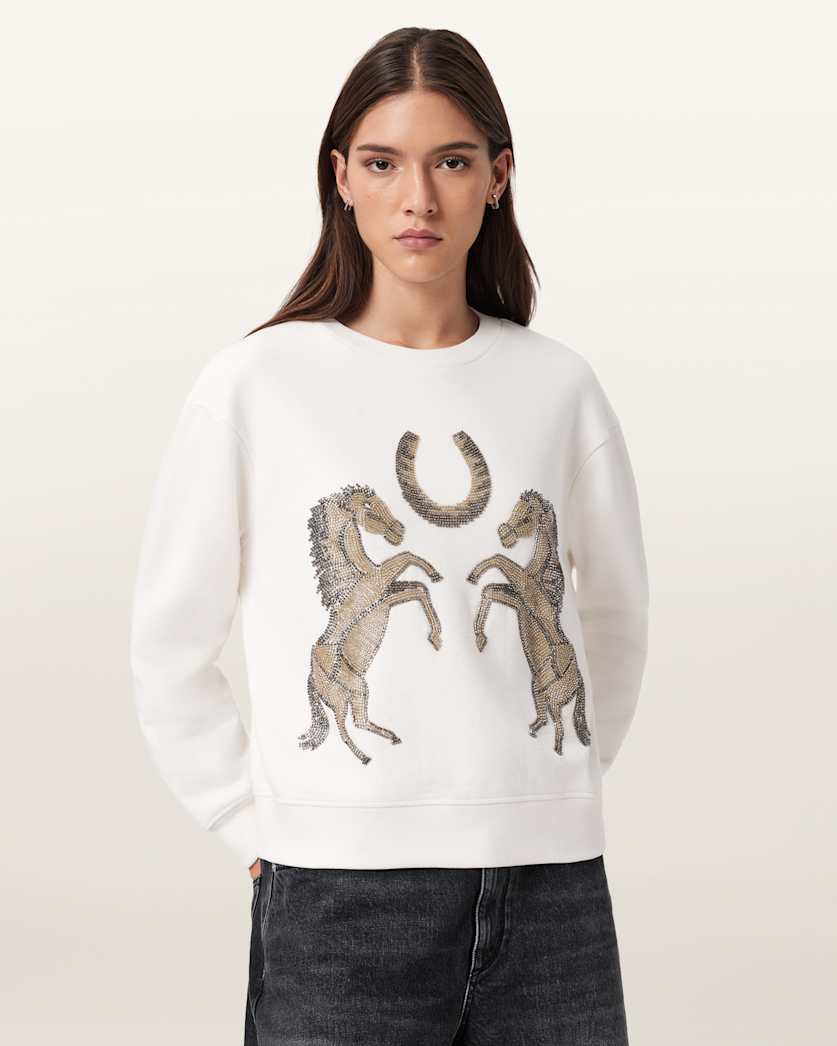 AllSaints Luck Embellished Pippa Sweatshirt Women's Optic White Women's