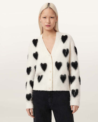 AllSaints Scatter Heart Cardigan Women's Chalk White/Black Women's