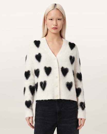 AllSaints Scatter Heart Cardigan Women's Chalk White/Black Women's