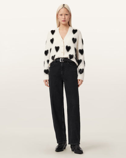 AllSaints Scatter Heart Cardigan Women's Chalk White/Black Women's
