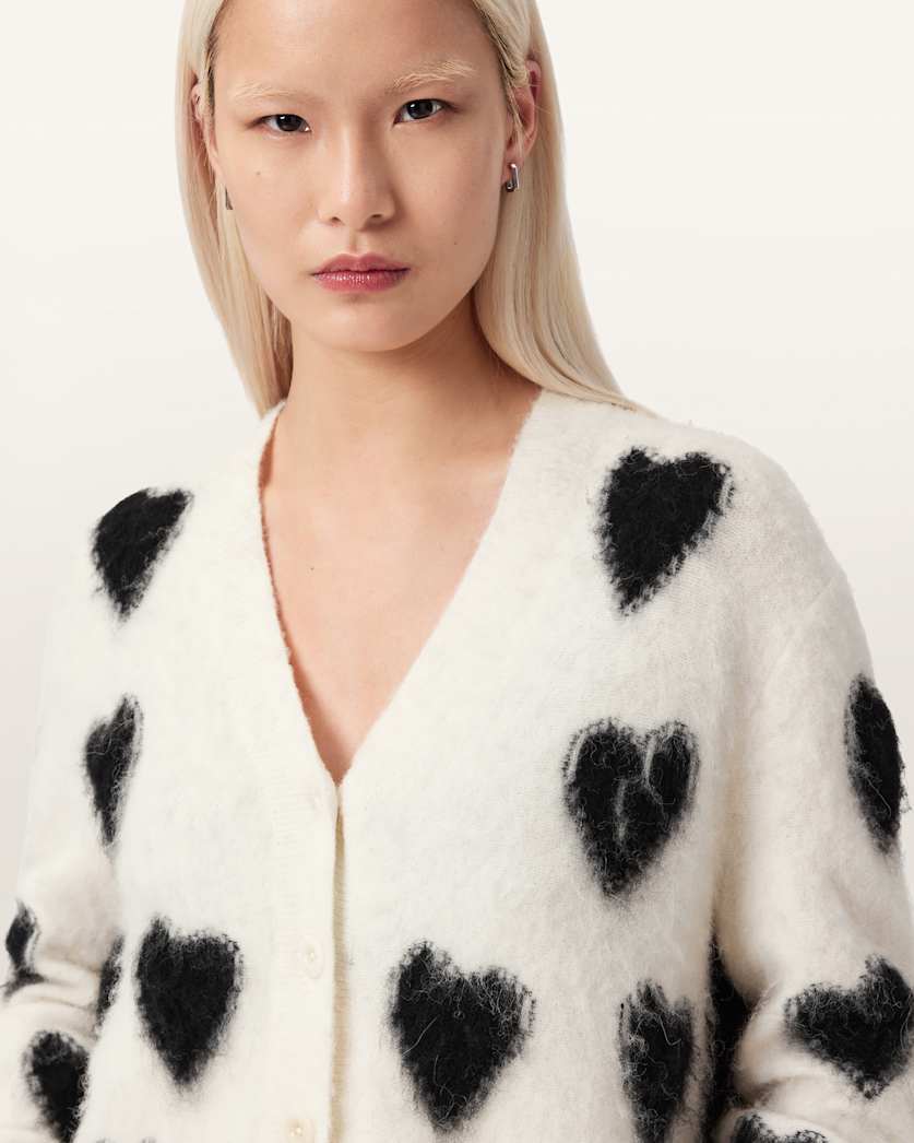 AllSaints Scatter Heart Cardigan Women's Chalk White/Black Women's