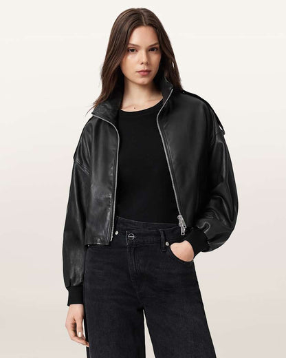 AllSaints Lowden Leather Jacket Women's Black Women's
