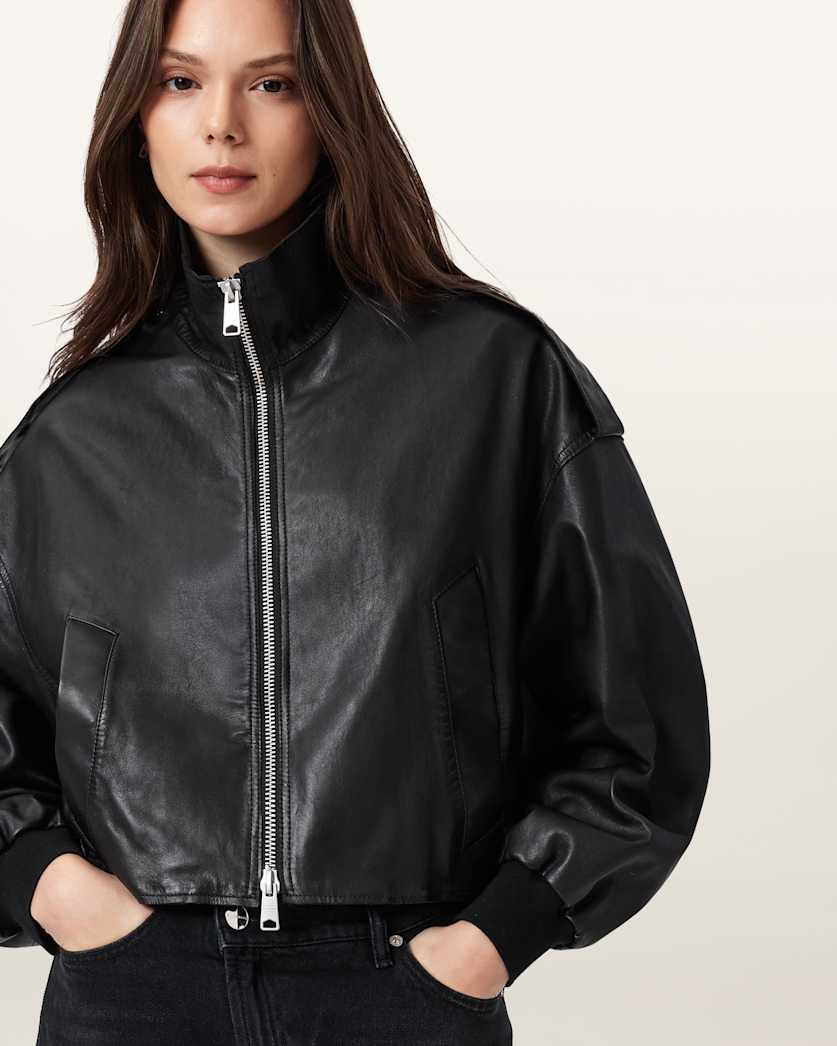 AllSaints Lowden Leather Jacket Women's Black Women's