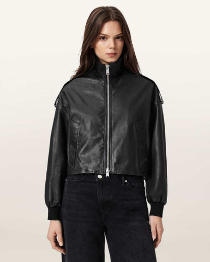 AllSaints Lowden Leather Jacket Women's Black Women's