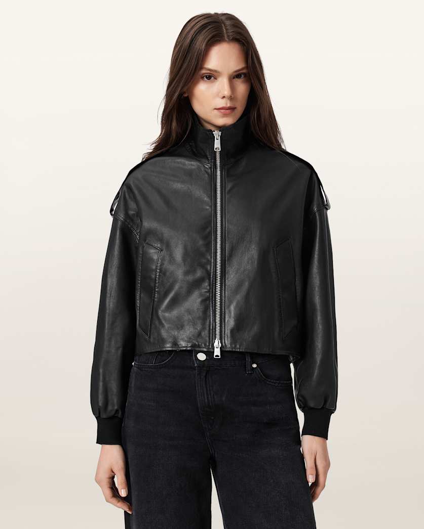 AllSaints Lowden Leather Jacket Women's Black Women's