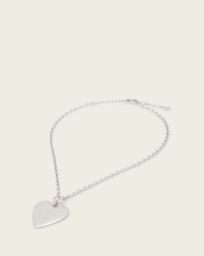 AllSaints Lia Large Heart Necklace Women's Warm Silver Women's