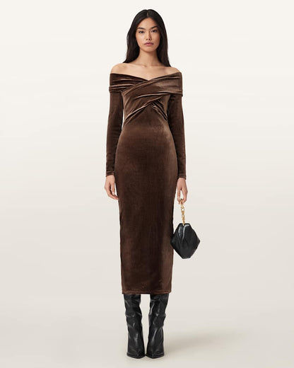 AllSaints Delta Velvet Midi Dress Women's Black Women's