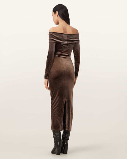 AllSaints Delta Velvet Midi Dress Women's Black Women's