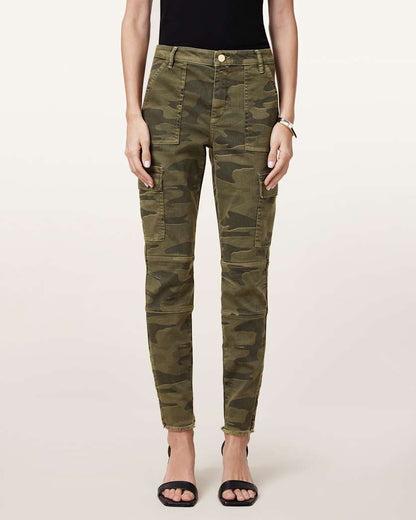 AllSaints Duran Skinny Camouflage Cargo Jeans Women's Camo Green Women's