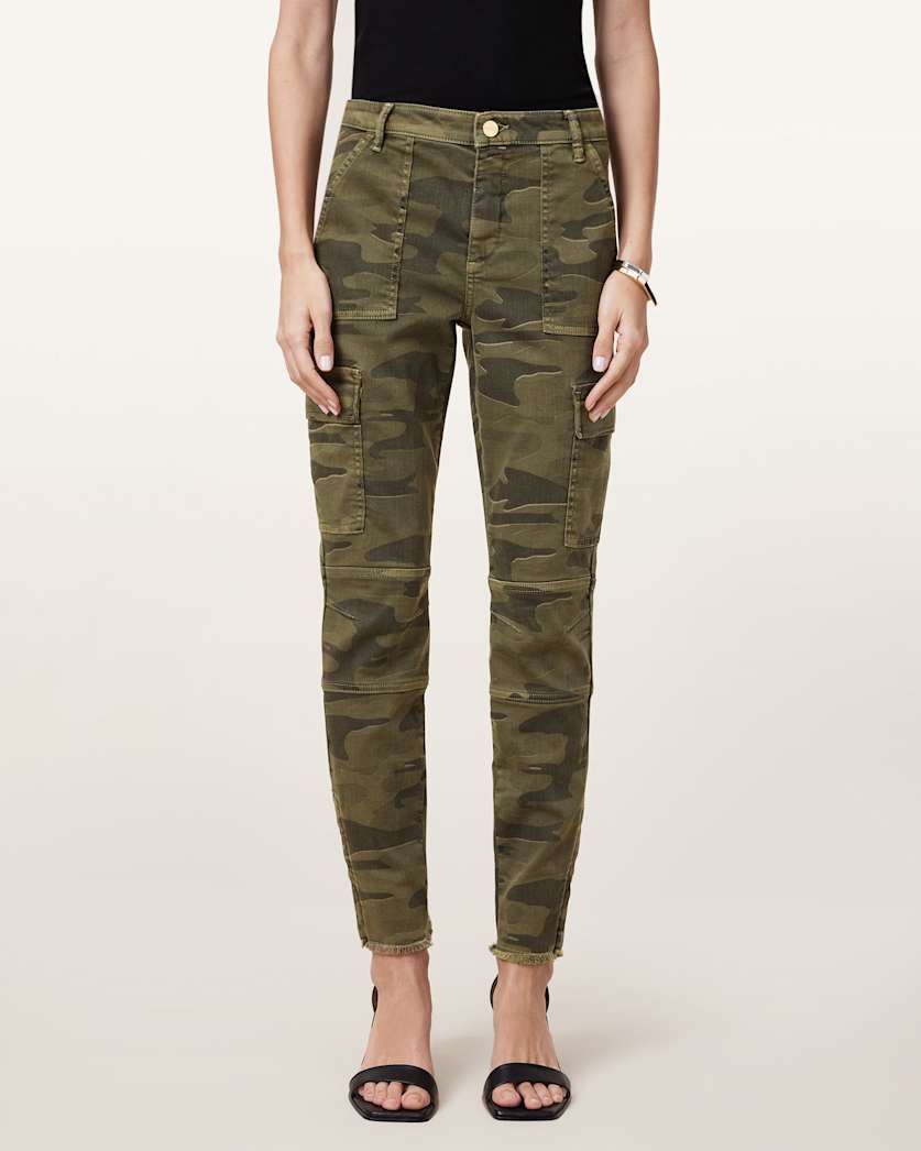 AllSaints Duran Skinny Camouflage Cargo Jeans Women's Camo Green Women's