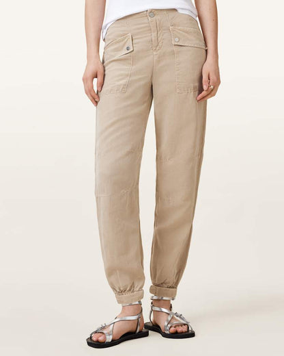 AllSaints Val High Rise Cargo Linen Blend Pants Women's Sand Brown Women's