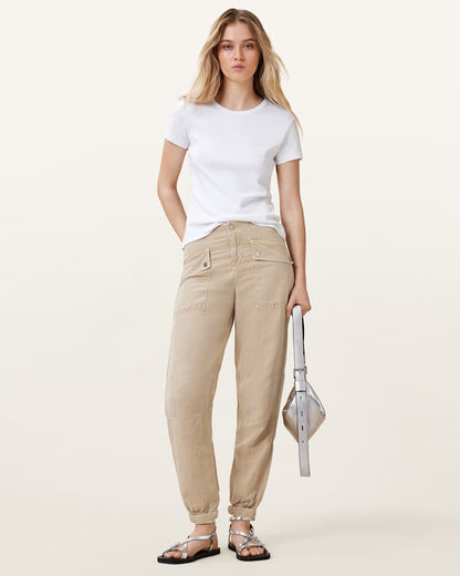 AllSaints Val High Rise Cargo Linen Blend Pants Women's Sand Brown Women's
