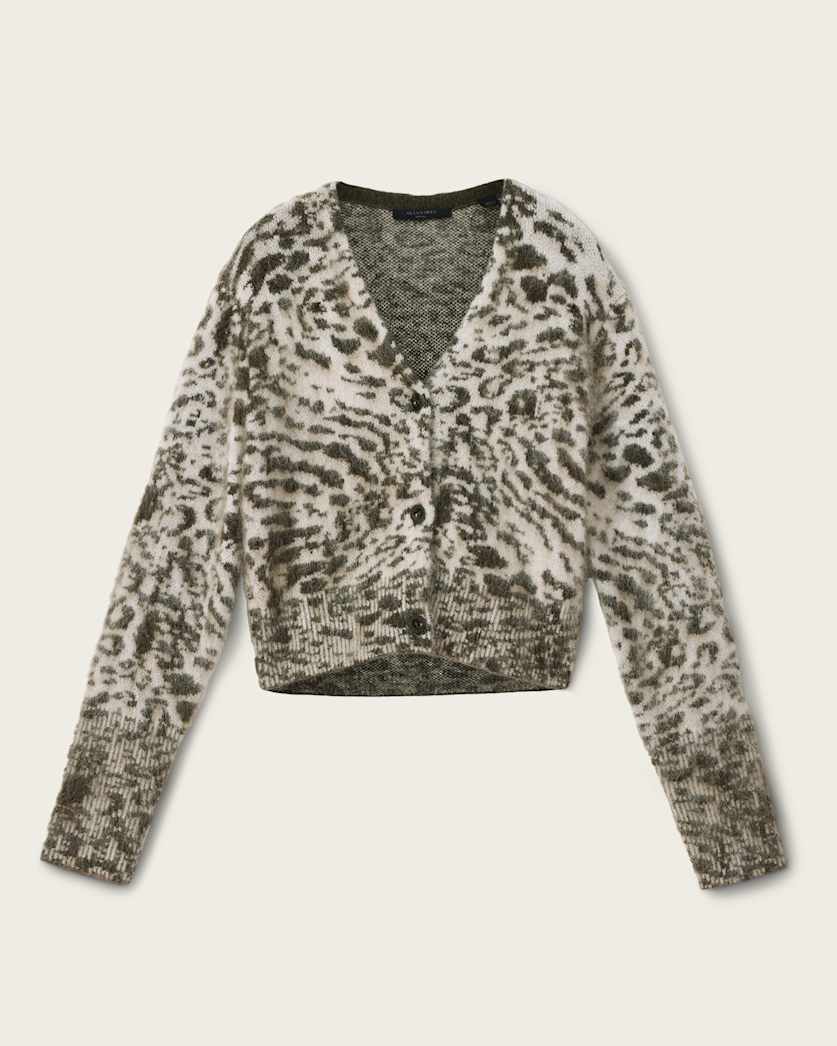 AllSaints Wick Amur Jacquard Cardigan Women's Chalk White/Green Women's