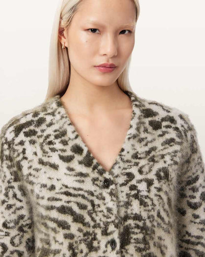 AllSaints Wick Amur Jacquard Cardigan Women's Chalk White/Green Women's