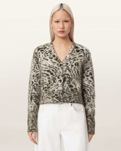 AllSaints Wick Amur Jacquard Cardigan Women's Chalk White/Green Women's
