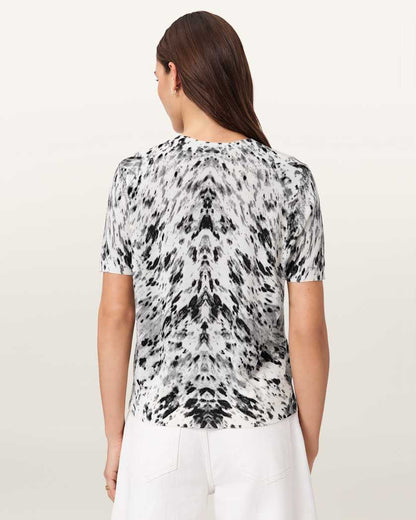 AllSaints Anouk Snake Print Merino Wool T Shirt Women's Canter Ecru White Women's