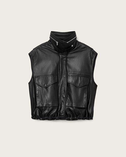 AllSaints Clay Funnel Neck Leather Gilet Women's Black Women's