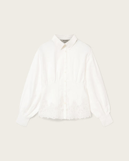 AllSaints Carol Long Sleeve Lace Trimmed Shirt Women's White Women's