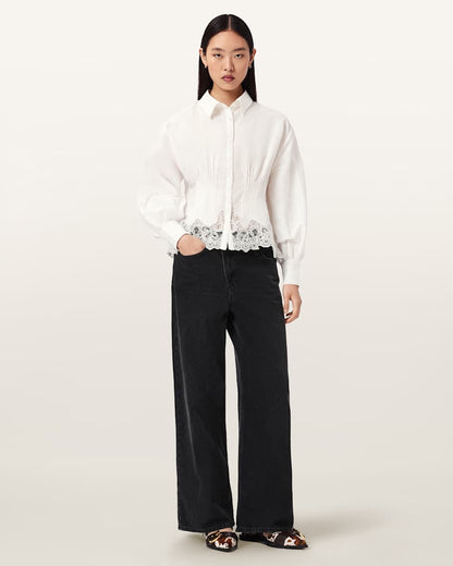 AllSaints Carol Long Sleeve Lace Trimmed Shirt Women's White Women's
