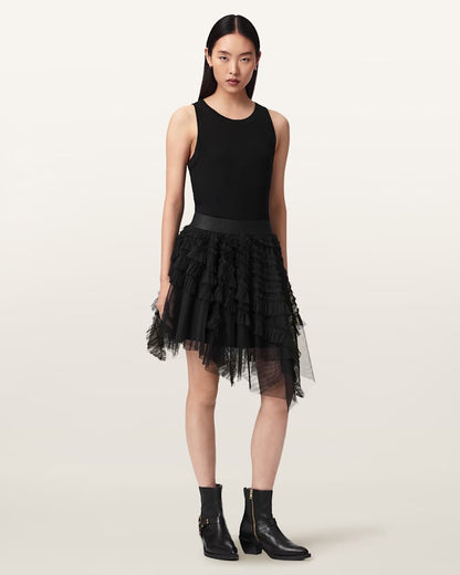 AllSaints Jayde Ruffled Tulle Mini Skirt Women's Blush Pink Women's